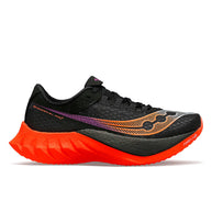 Endorphin PRO 4 - Women by Saucony in black with orange and purple accents, responsive road running shoe for long-distance running and performance