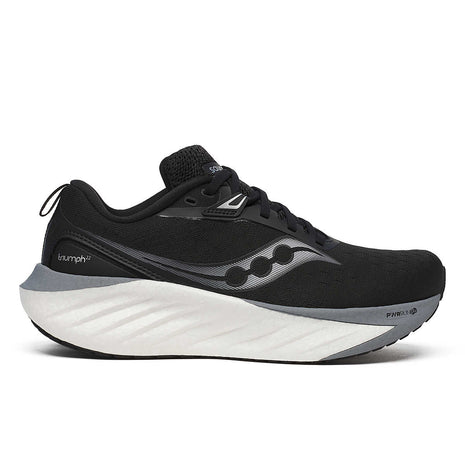 Saucony Triumph 22 - Women running shoes in black and grey with advanced foam cushioning, designed for joyful long-distance running.