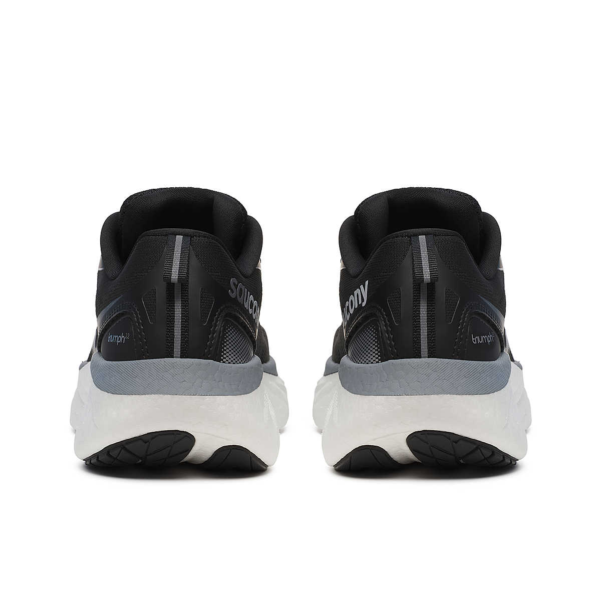 Saucony Triumph 22 - Women running shoes in black and grey featuring advanced foam cushioning for joyful, comfortable running performance.