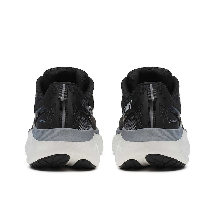 Saucony Triumph 22 - Women running shoes in black and grey featuring advanced foam cushioning for joyful, comfortable running performance.
