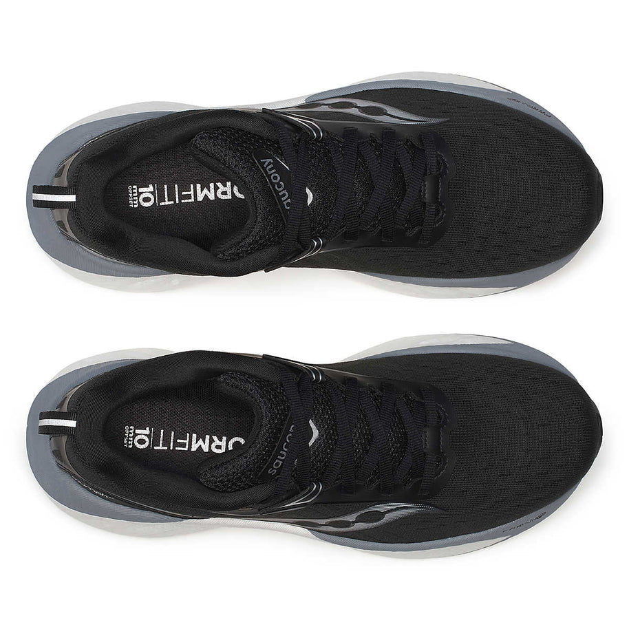 Saucony Triumph 22 - Women black and grey running shoes with enhanced foam cushioning for joyful, comfortable running in Canada running store.