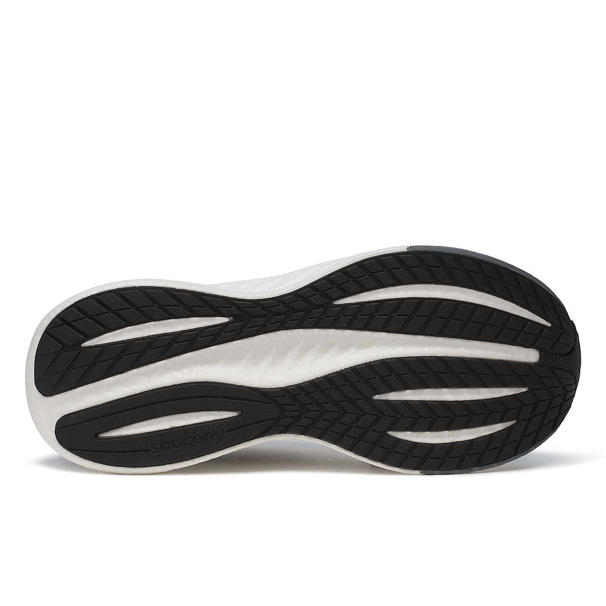 Saucony Triumph 22 - Women running shoe sole in black and white, engineered with advanced foam for joyful, comfortable running.