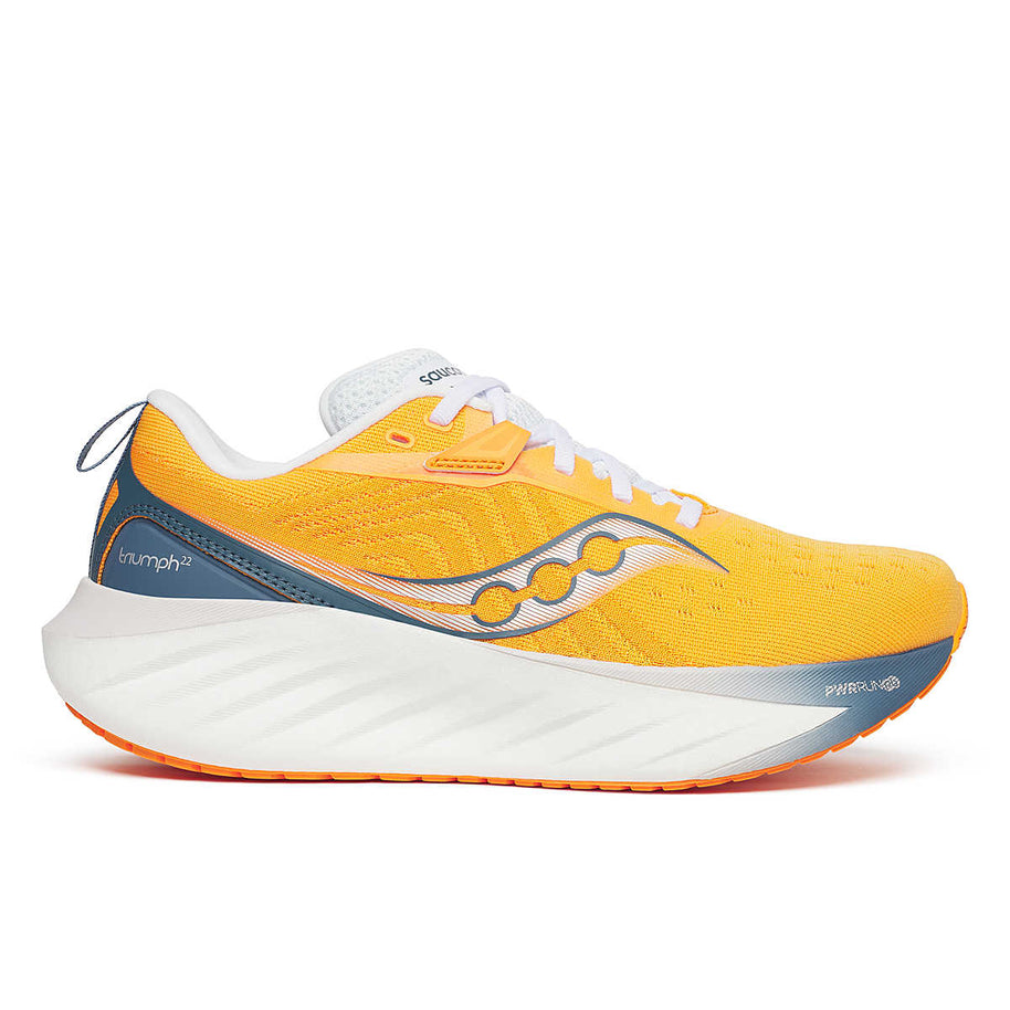 Saucony Triumph 22 - Women running shoe in yellow and grey with improved foam cushioning for joyful, comfortable running in Canada running stores.