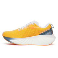 Saucony Triumph 22 - Women running shoe in yellow and blue with advanced foam cushioning for joyful, comfortable long-distance running.