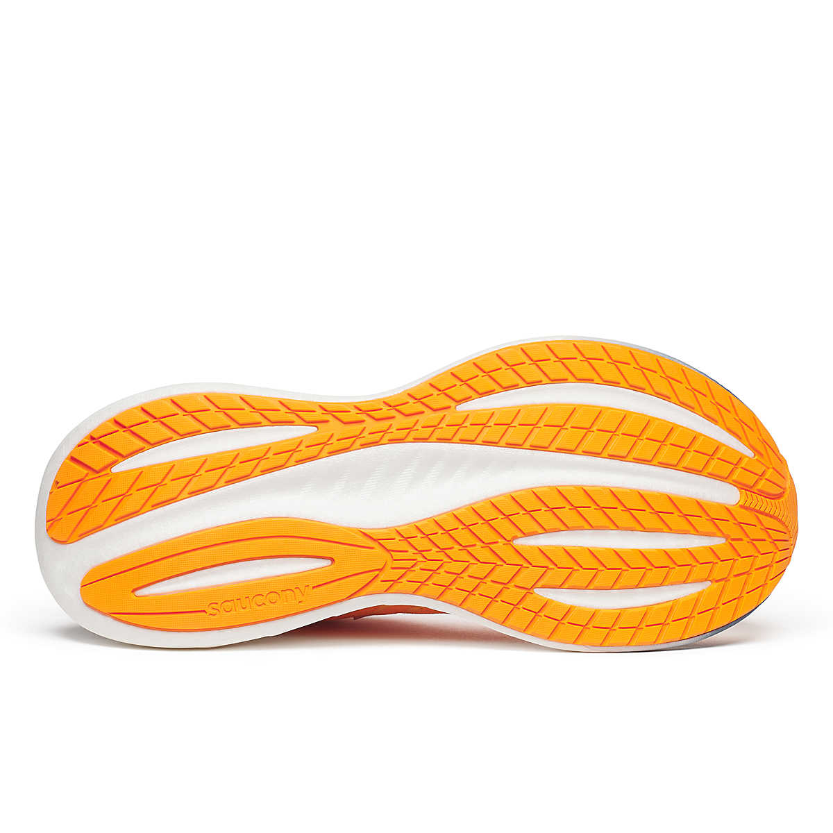 Saucony Triumph 22 - Women running shoe sole in white and orange with enhanced foam for joyful, comfortable running strides from a Canada running store.