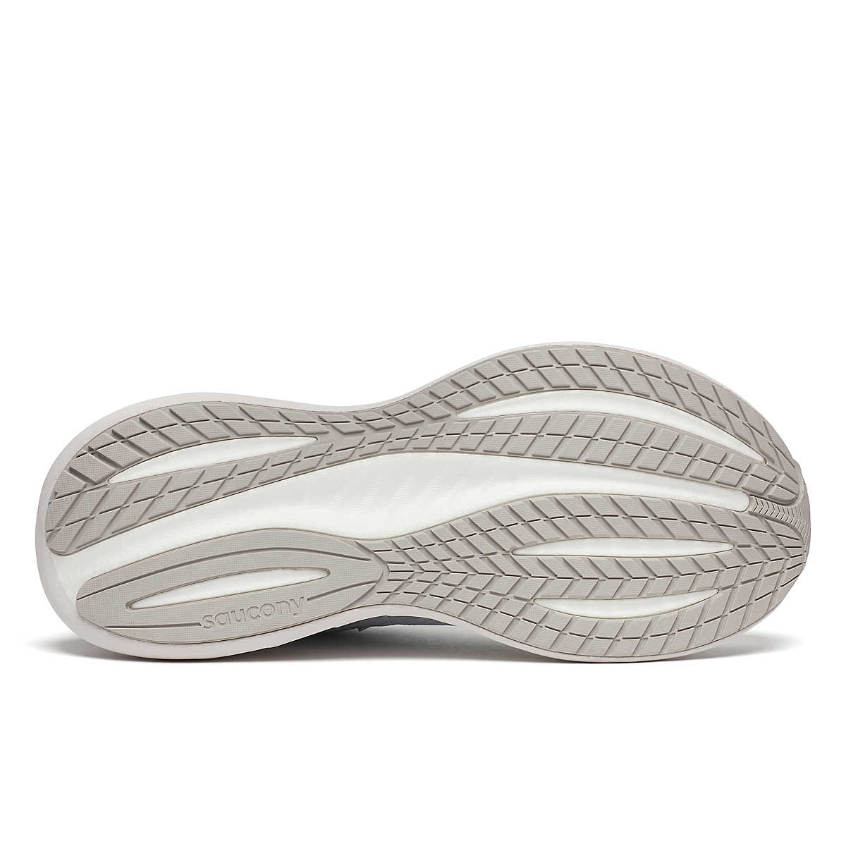 Saucony Triumph 22 - Women running shoe in grey and white, featuring improved foam for joyful, comfortable running strides.