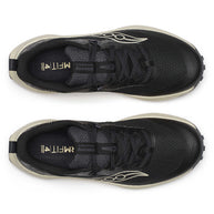 Peregrine 15 Wide - Women by Saucony in black and beige with PWRRUN foam cushioning and durable PWRTRAC outsole for trail running and outdoor use