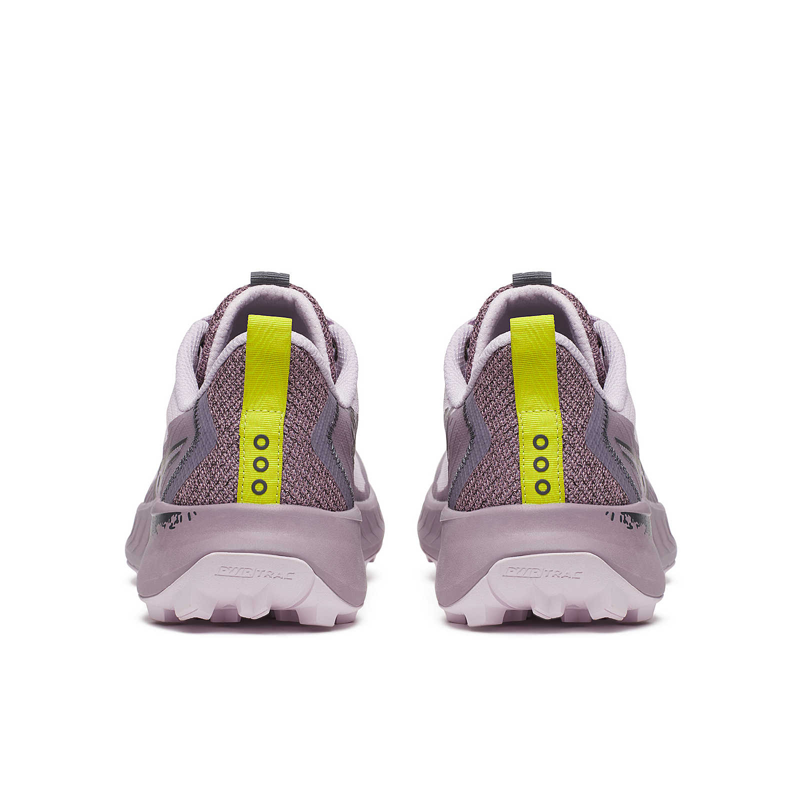 Peregrine 15 - Women by Saucony in purple and yellow with durable PWRTRAC outsole for rugged trail running and outdoor use
