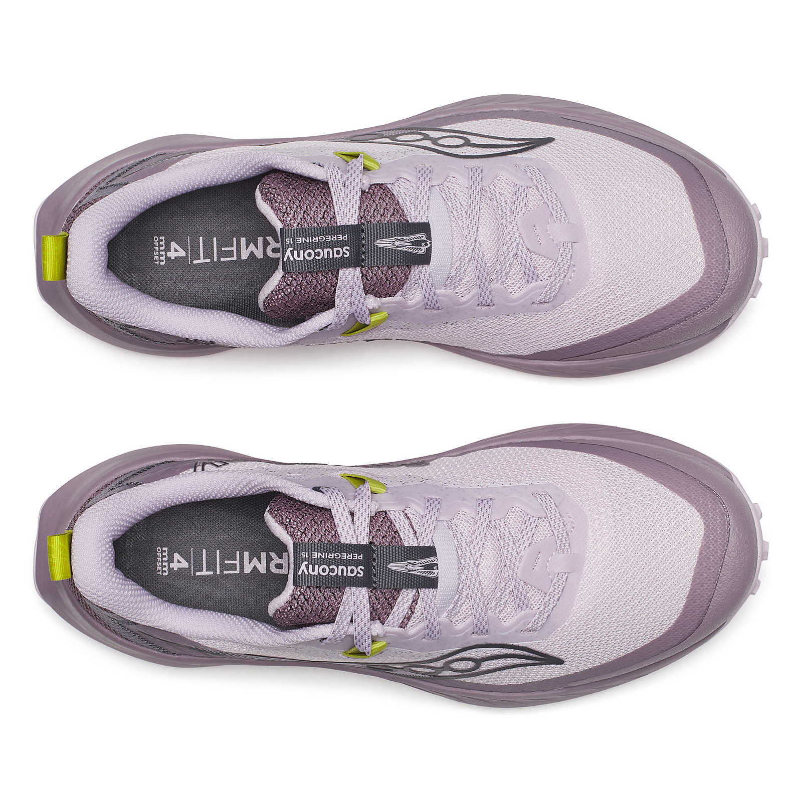 Peregrine 15 - Women by Saucony in light purple and grey with PWRTRAC outsole for durable grip on rugged trails and outdoor running