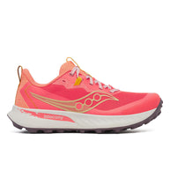 Peregrine 15 - Women by Saucony in coral and peach with PWRTRAC outsole, durable trail running shoe for rugged terrain and outdoor use