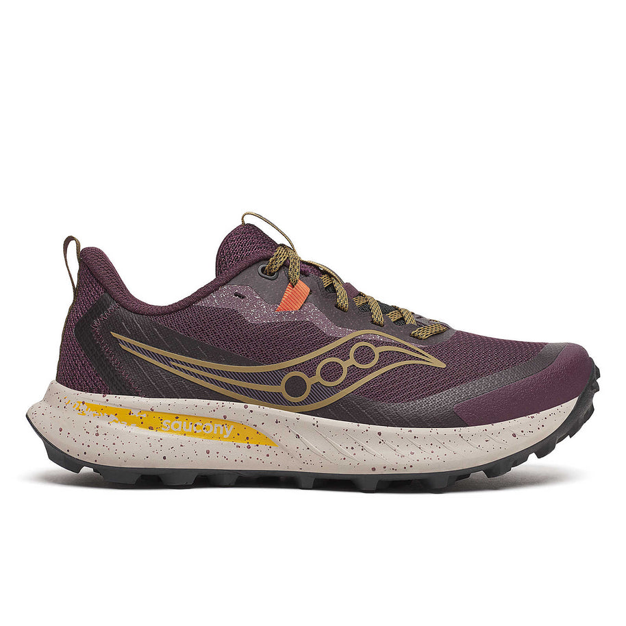 Peregrine 15 - Women by Saucony in deep purple with PWRTRAC outsole for durable grip, ideal trail running and outdoor use