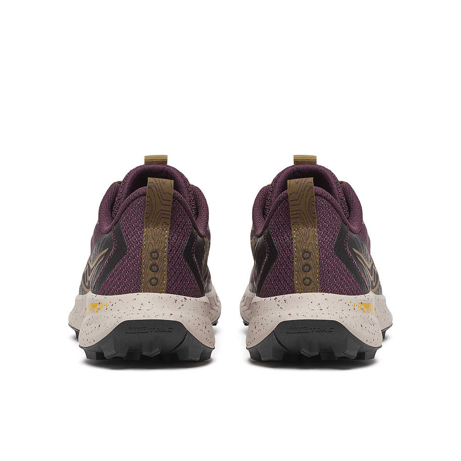 Peregrine 15 - Women by Saucony in purple and brown with durable PWRTRAC outsole for trail running and rugged outdoor terrain