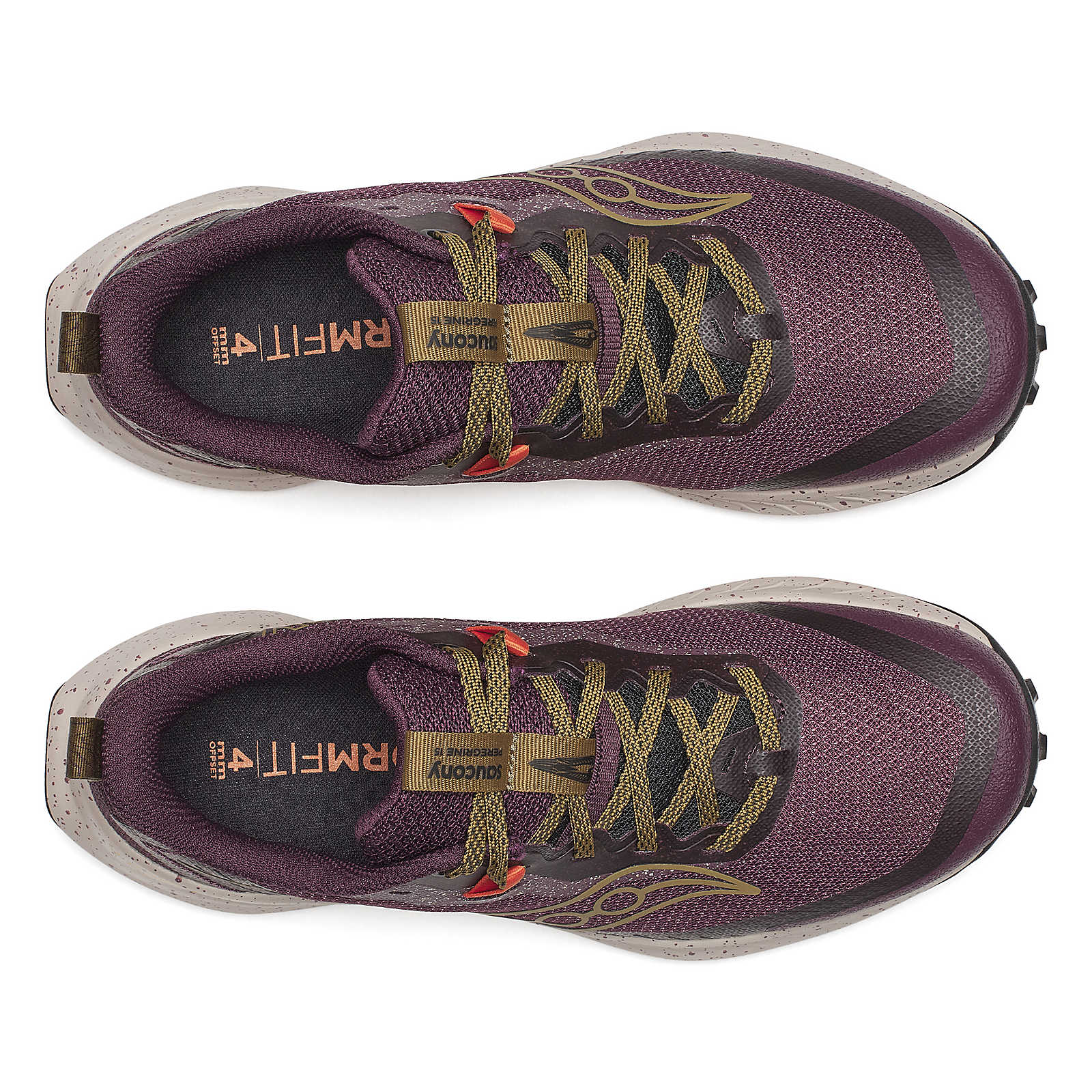 Peregrine 15 - Women by Saucony in purple and olive, trail running shoes with PWRTRAC outsole for durable grip on rough terrain