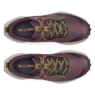 Peregrine 15 - Women by Saucony in purple and olive, trail running shoes with PWRTRAC outsole for durable grip on rough terrain