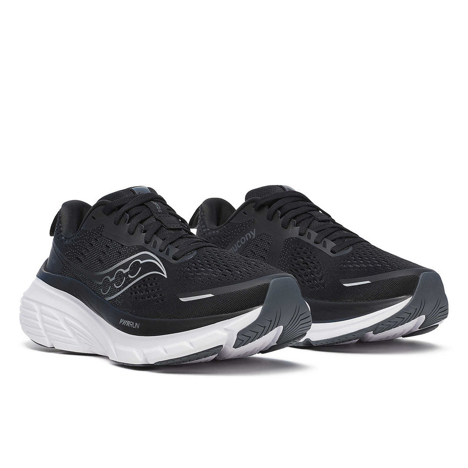 Guide 18 - Women by Saucony in black with enhanced PWRRUN cushioning and CenterPath technology for road running comfort and support