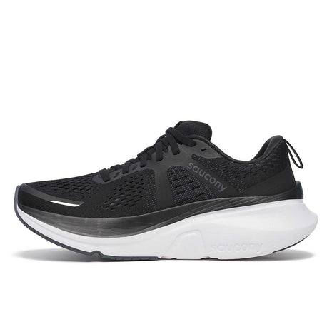 Guide 18 - Women by Saucony in black with white sole, lightweight road running shoes with PWRRUN cushioning for enhanced protection and comfort