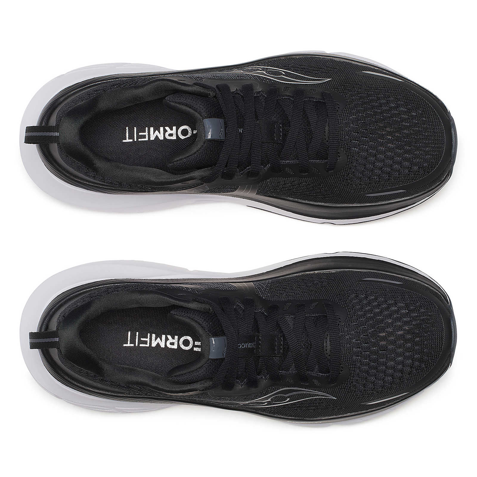 Guide 18 - Women by Saucony in black with enhanced PWRRUN cushioning and CenterPath technology, ideal for road running.