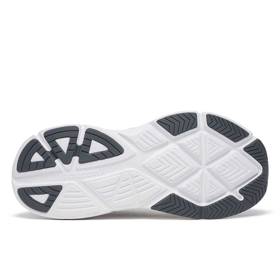 Guide 18 Wide - Women by Saucony in white and black with durable outsole, PWRRUN cushioning for road running and all-day comfort