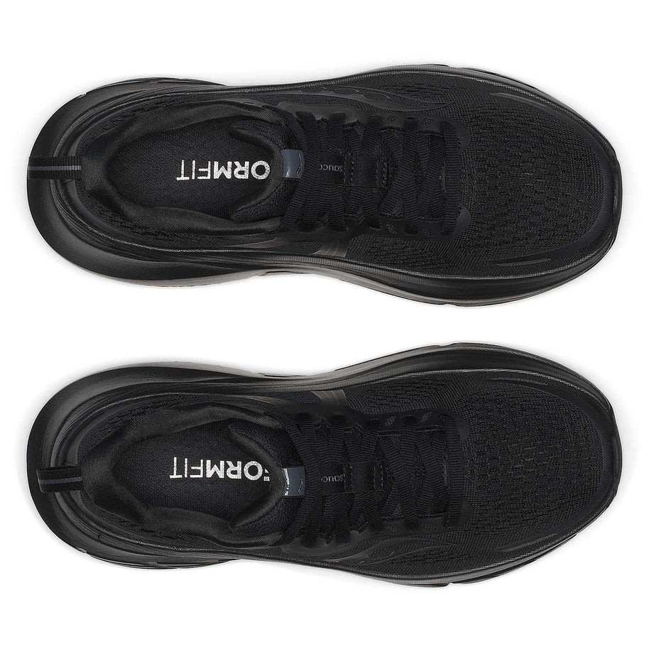 Guide 18 - Women by Saucony in black, lightweight road running shoes with PWRRUN cushioning and CenterPath technology for comfort and support