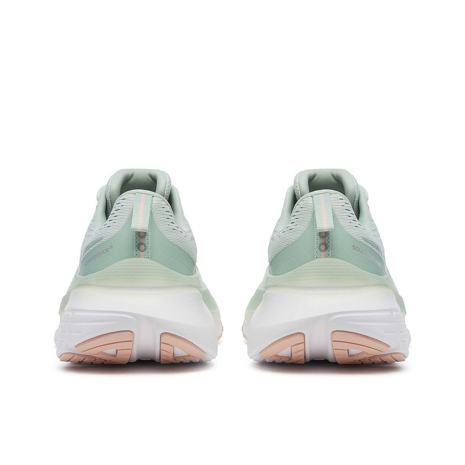 Guide 18 - Women by Saucony in light green and white with enhanced PWRRUN cushioning, road running shoes designed for comfort and support