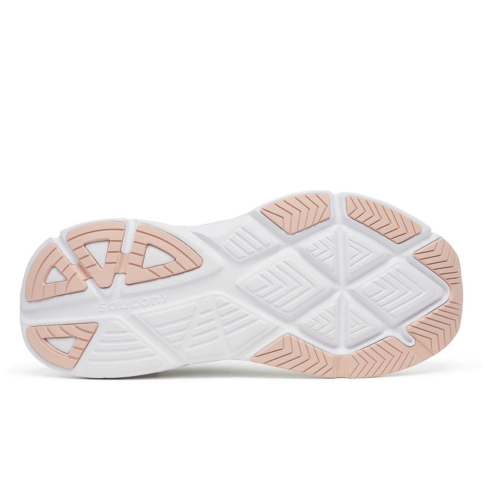 Guide 18 - Women by Saucony in white and light pink with PWRRUN cushioning, road running shoe designed for comfort and protection