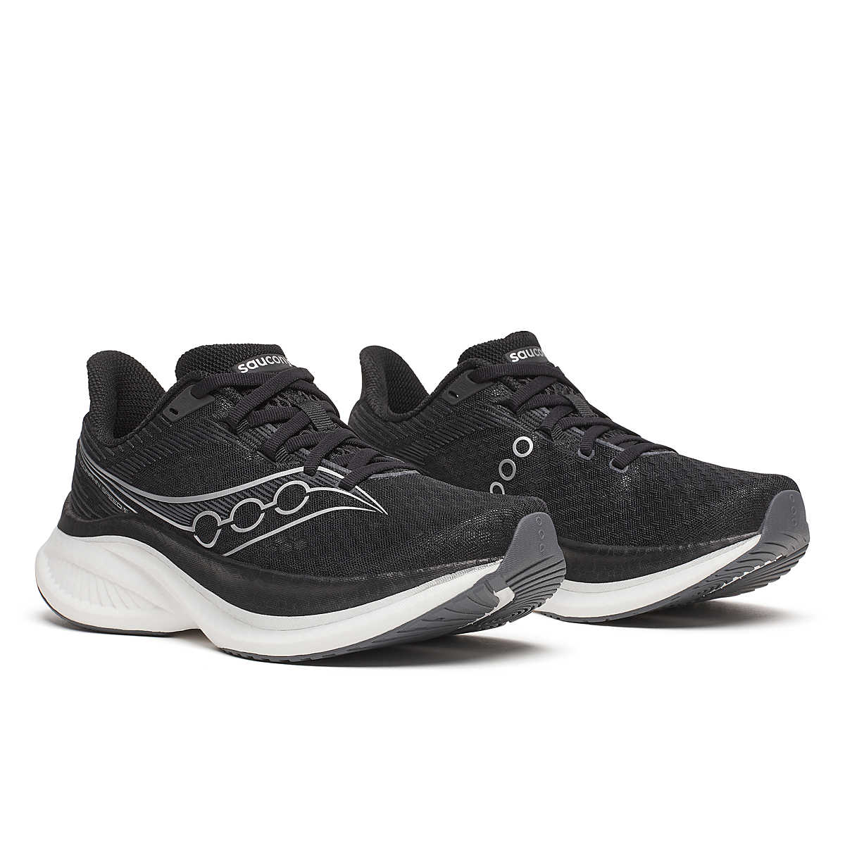 Endorphin Speed 5 - Women by Saucony in black with white sole, lightweight road running shoe with nylon plate and PWRRUN PB cushioning for speed and smooth strides