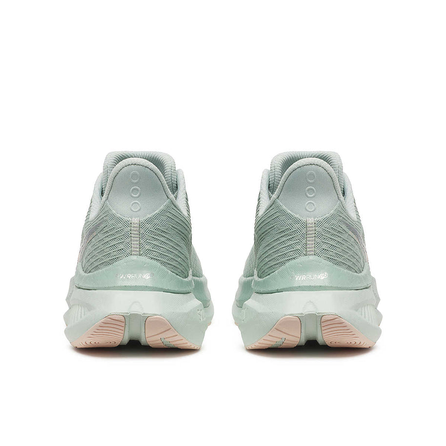 Endorphin Speed 5 - Women by Saucony in light green and peach, road running shoe with nylon plate and PWRRUN PB cushioning for speed and smooth strides