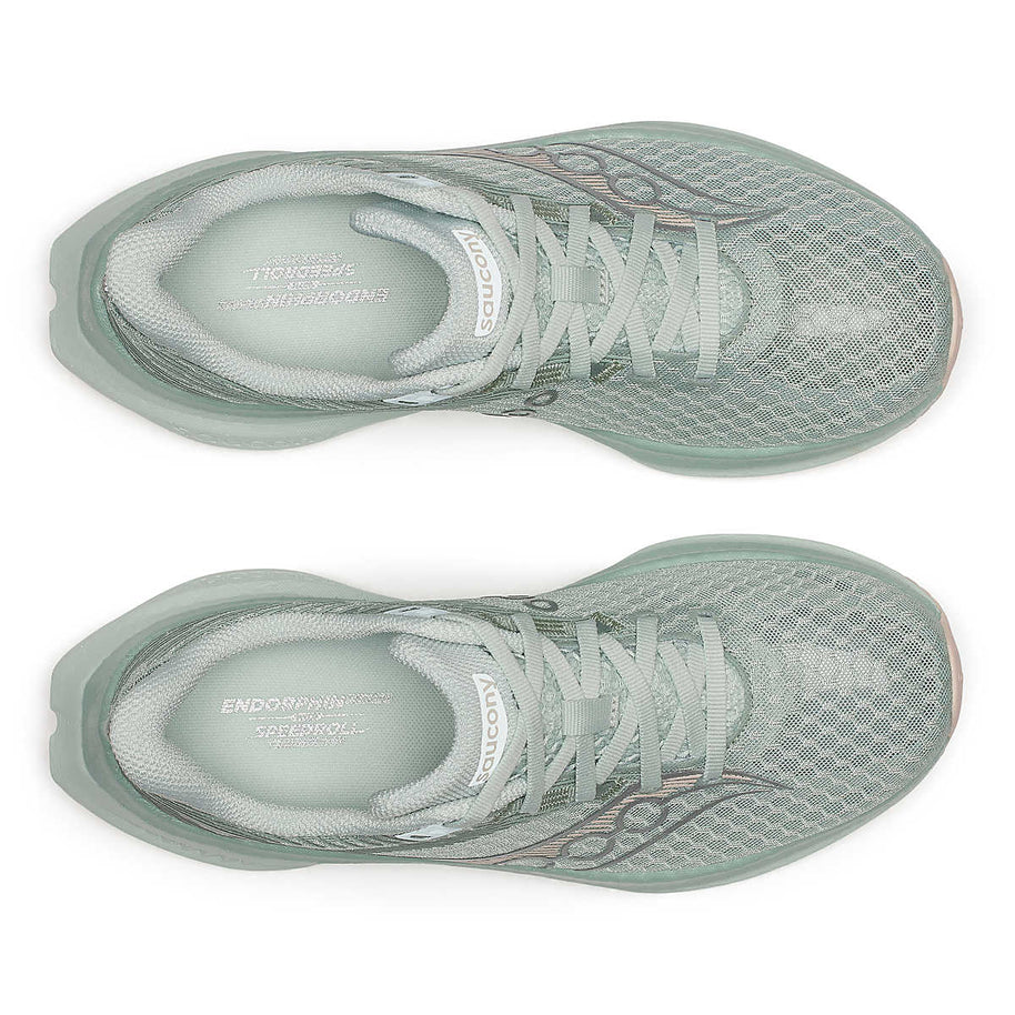 Endorphin Speed 5 - Women by Saucony in light green with nylon plate and PWRRUN PB cushioning for fast road running and personal records