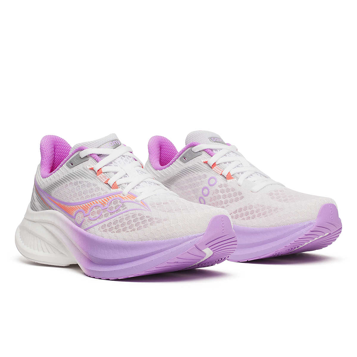 Endorphin Speed 5 - Women by Saucony in white and purple with nylon plate and PWRRUN PB cushioning for fast road running and racing