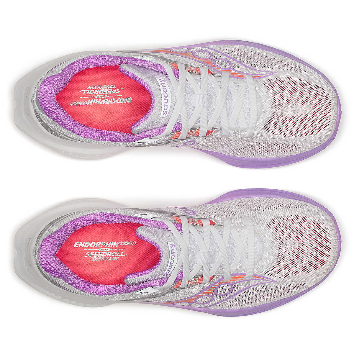Endorphin Speed 5 - Women by Saucony in white and lavender with nylon plate and PWRRUN PB cushioning for fast road running