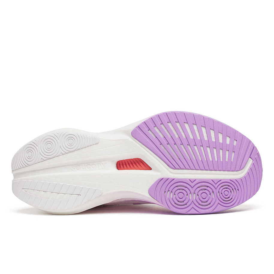 Endorphin Speed 5 - Women by Saucony in white and lavender with nylon plate and PWRRUN PB cushioning for fast road running and racing