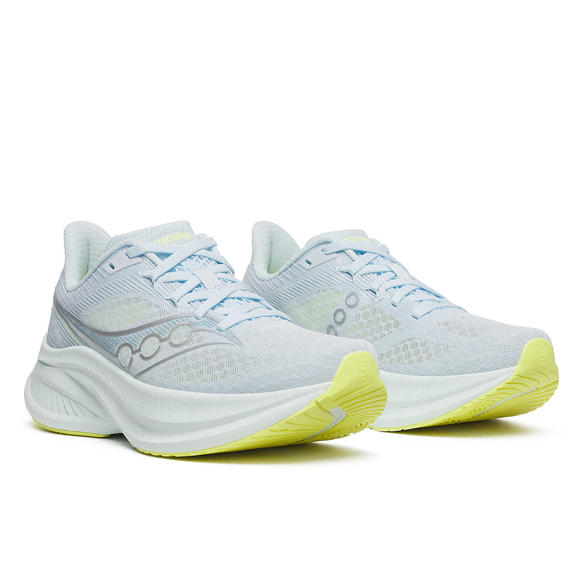 Endorphin Speed 5 - Women by Saucony in light blue and yellow with nylon plate and PWRRUN PB cushioning for fast road running