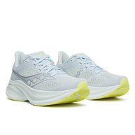 Endorphin Speed 5 - Women by Saucony in light blue and yellow with nylon plate and PWRRUN PB cushioning for fast road running
