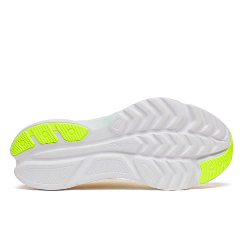 Kinvara 16 - Women by Saucony in white and neon green with PWRRUN cushioning, lightweight trainer for smooth energized running