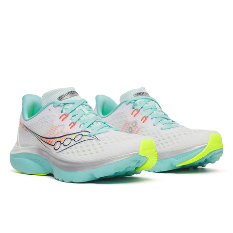 Kinvara 16 - Women by Saucony in white and aqua with PWRRUN cushioning, lightweight road running trainer for smooth, energized rides