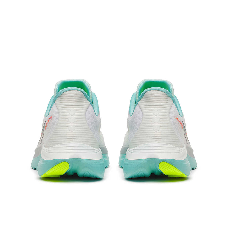 Kinvara 16 - Women by Saucony in white and aqua with PWRRUN cushioning for lightweight, smooth, energized road running trainers