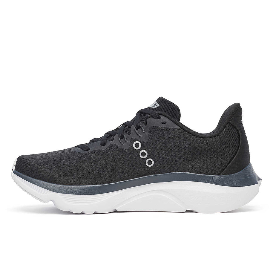 Kinvara 16 - Women by Saucony in black and white lightweight trainer with PWRRUN cushioning for smooth, energized road running and daily use