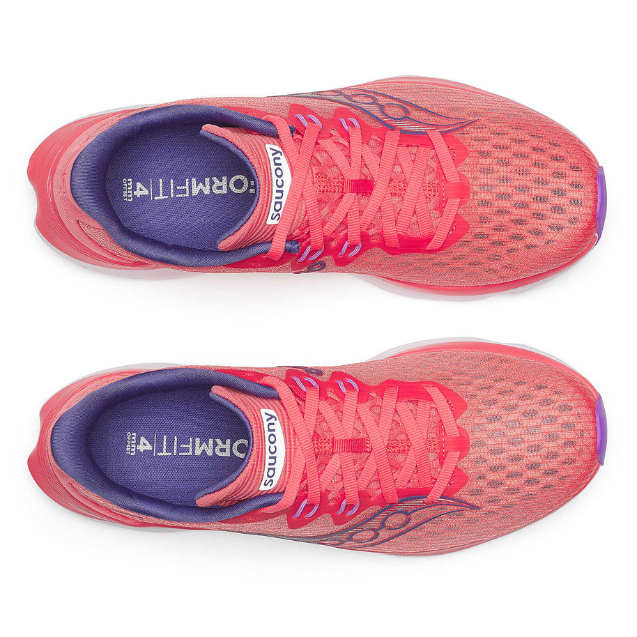 Kinvara 16 - Women by Saucony in coral and purple lightweight running shoe with PWRRUN cushioning for smooth, energized road running and daily training