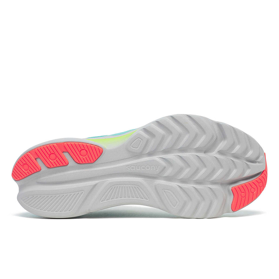 Kinvara 16 - Women by Saucony in grey and neon green, lightweight road running shoe with PWRRUN cushioning for smooth, energized rides