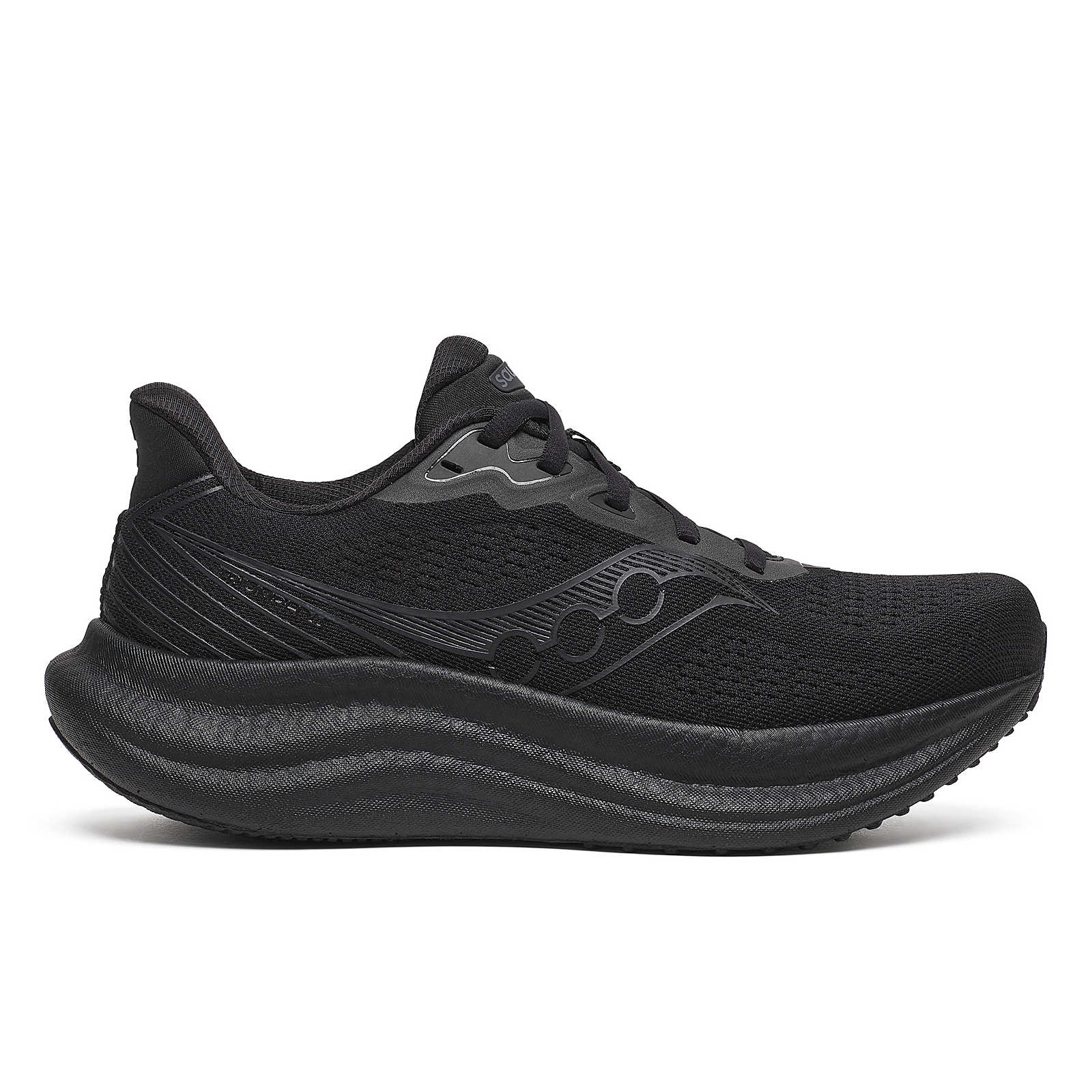 Triumph 23 - Women by Saucony in black with PWRRUN PB cushioning, lightweight responsive running shoe for long road runs in USA-based design