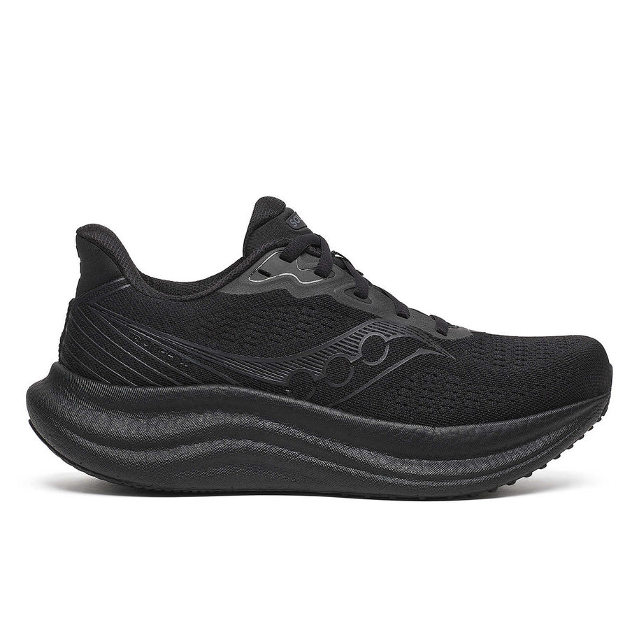 Triumph 23 - Women by Saucony in black with PWRRUN PB cushioning, lightweight responsive running shoe for long road runs in USA-based design