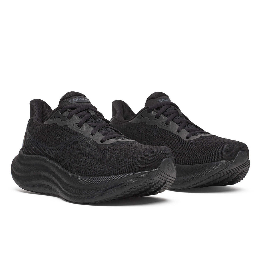 Triumph 23 - Women by Saucony in black with PWRRUN PB cushioning, lightweight road running shoe designed for long-distance comfort