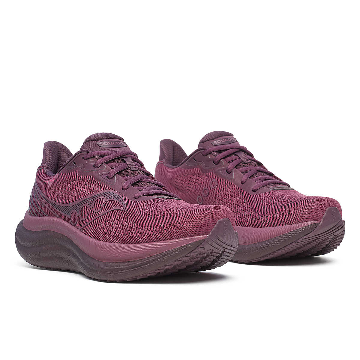 Triumph 23 - Women by Saucony in burgundy with PWRRUN PB midsole, cushioned lightweight running shoe for long-distance road running