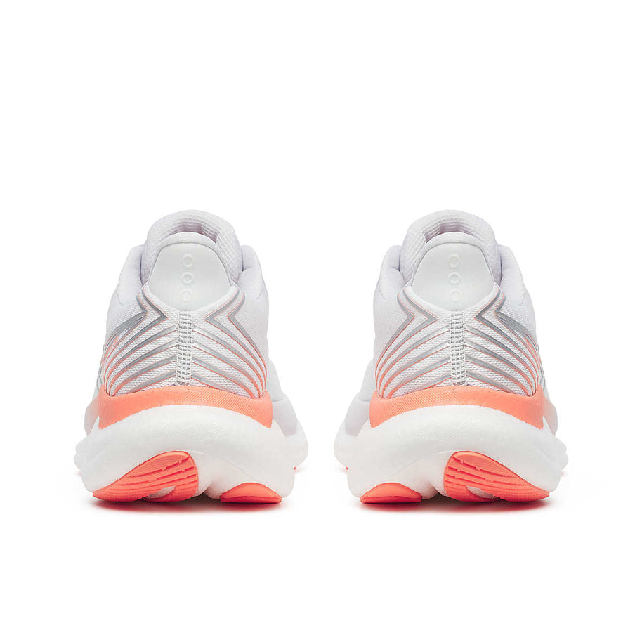 Triumph 23 - Women by Saucony in white and coral with PWRRUN PB cushioning for lightweight, responsive road running performance