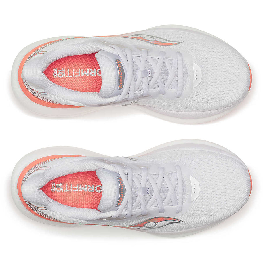Triumph 23 - Women by Saucony in white and coral with PWRRUN PB cushioning for long-distance responsive road running
