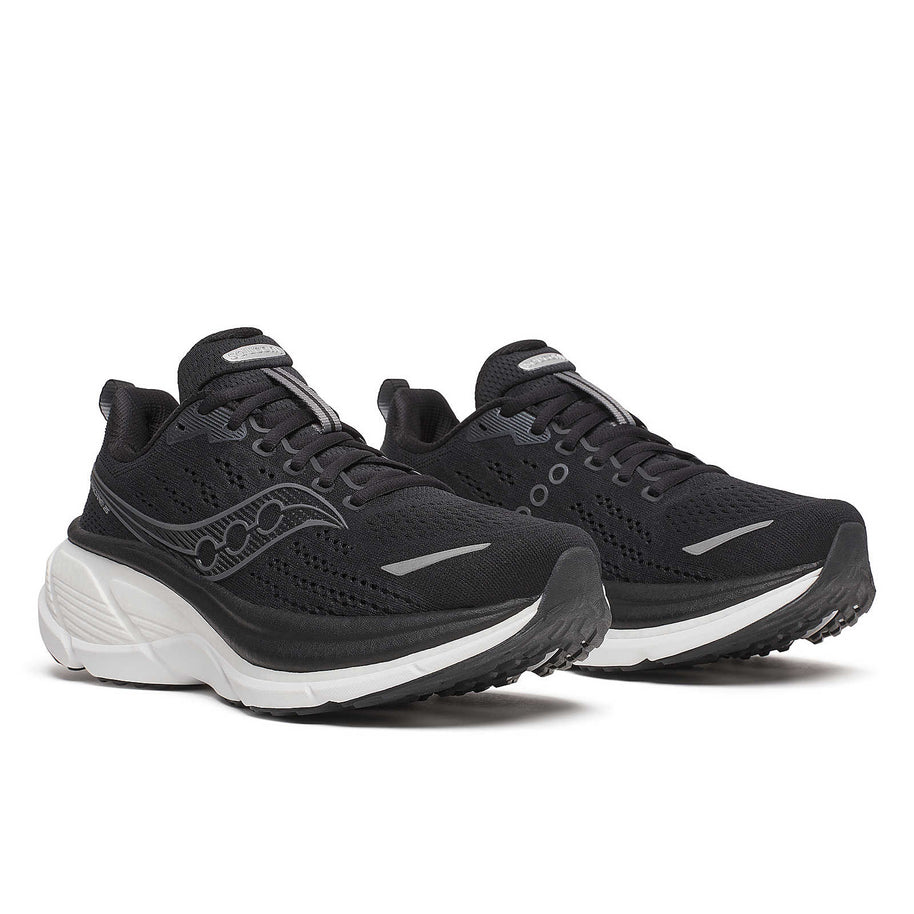 Hurricane 25 - Women by Saucony in black and white with max cushioning and responsive superfoam for comfortable road running