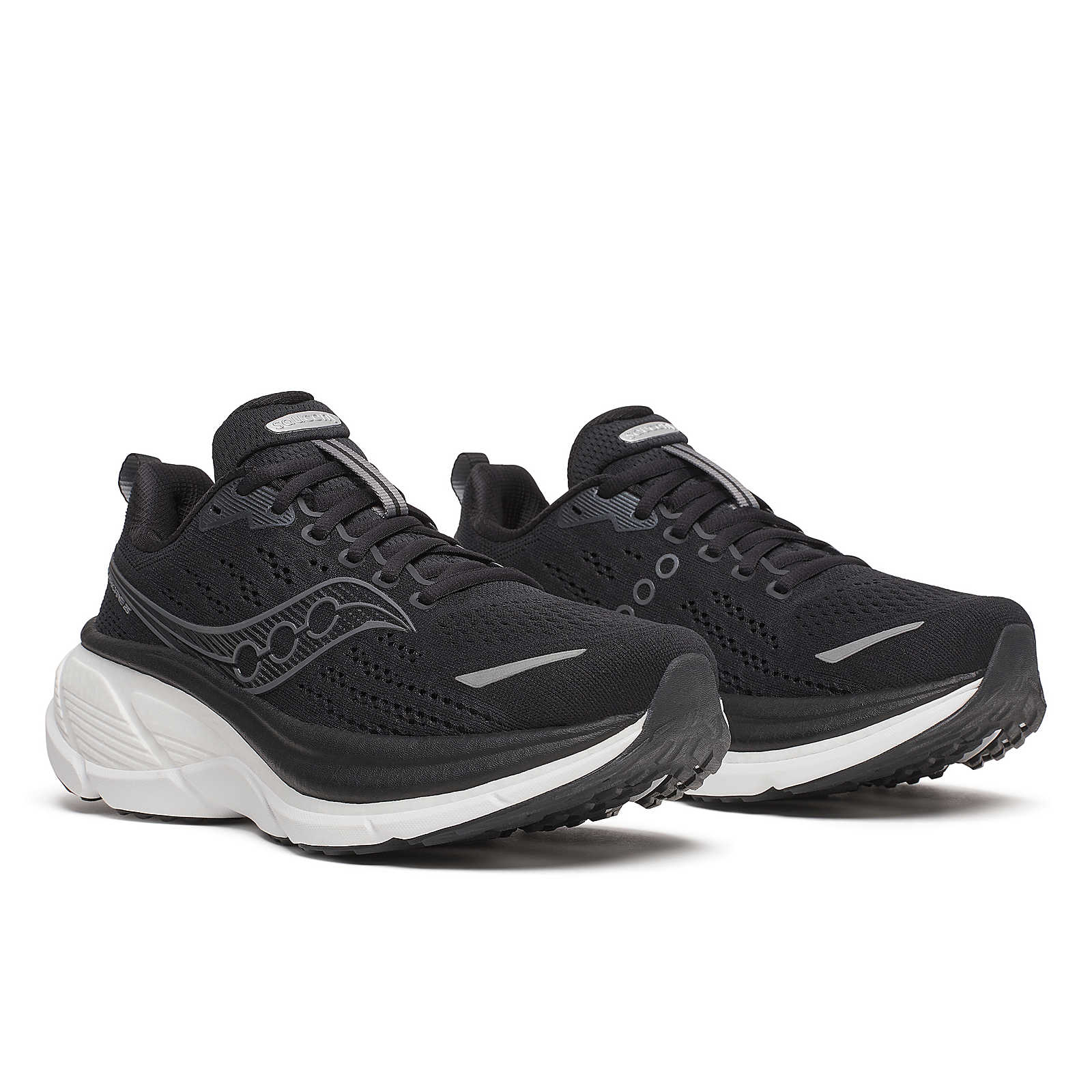 Hurricane 25 Wide - Women by Saucony in black with max cushioning and superfoam, designed for comfortable road running and support