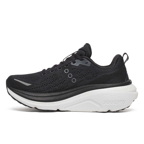 Hurricane 25 Wide - Women by Saucony in black with max cushioning and superfoam, designed for comfortable road running in USA-based running stores
