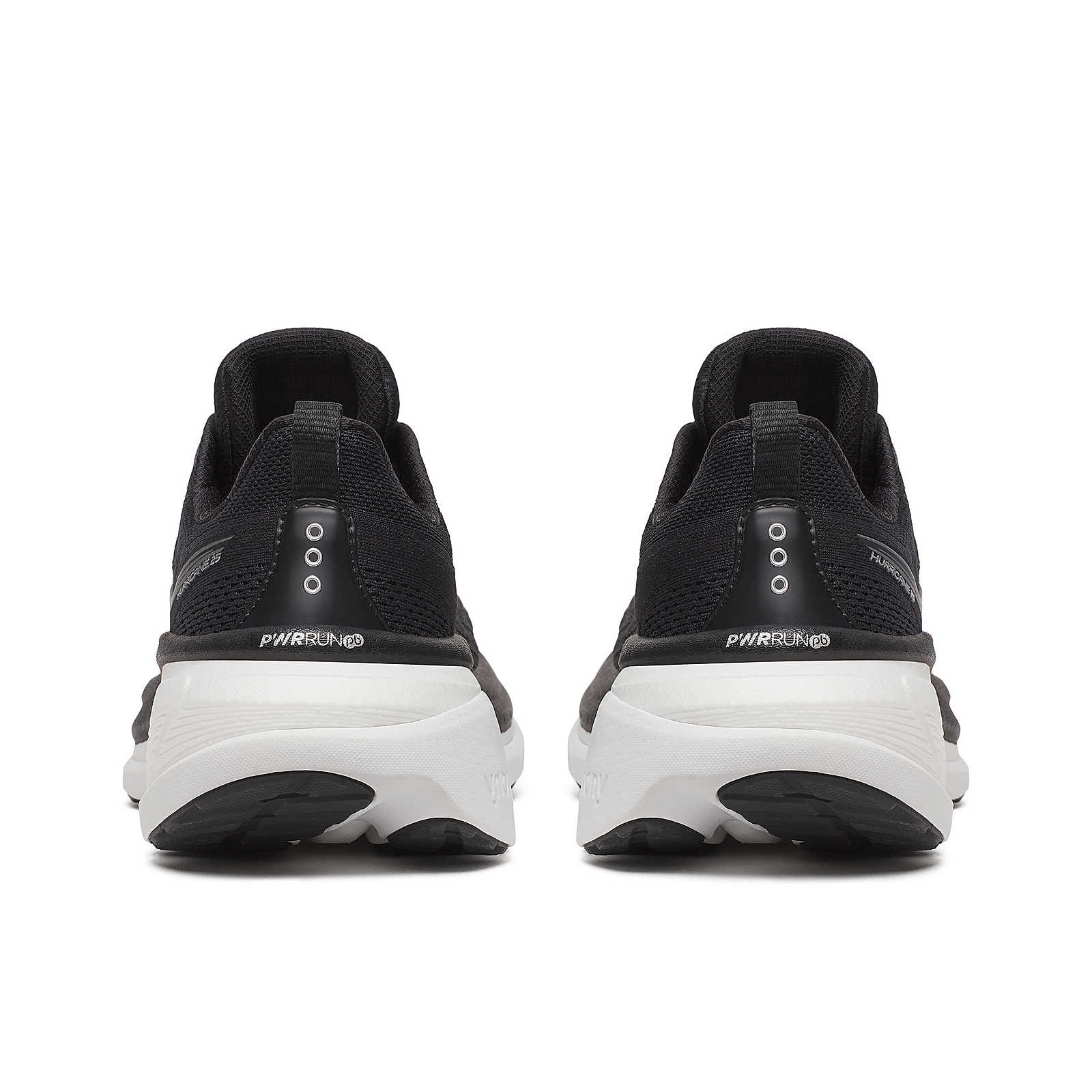 Hurricane 25 Wide - Women by Saucony in black and white with max cushioning, responsive superfoam, designed for road running and comfort