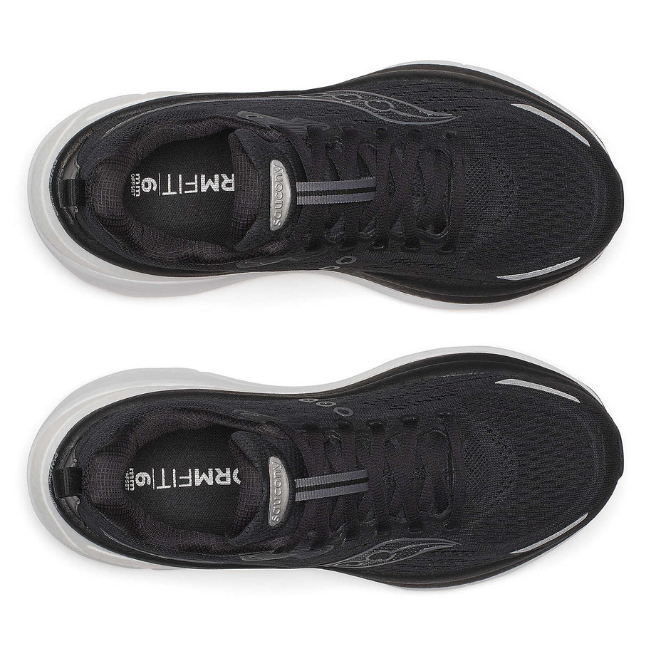 Hurricane 25 Wide - Women by Saucony in black with max cushioning, superfoam, updated geometry for comfortable road running and support